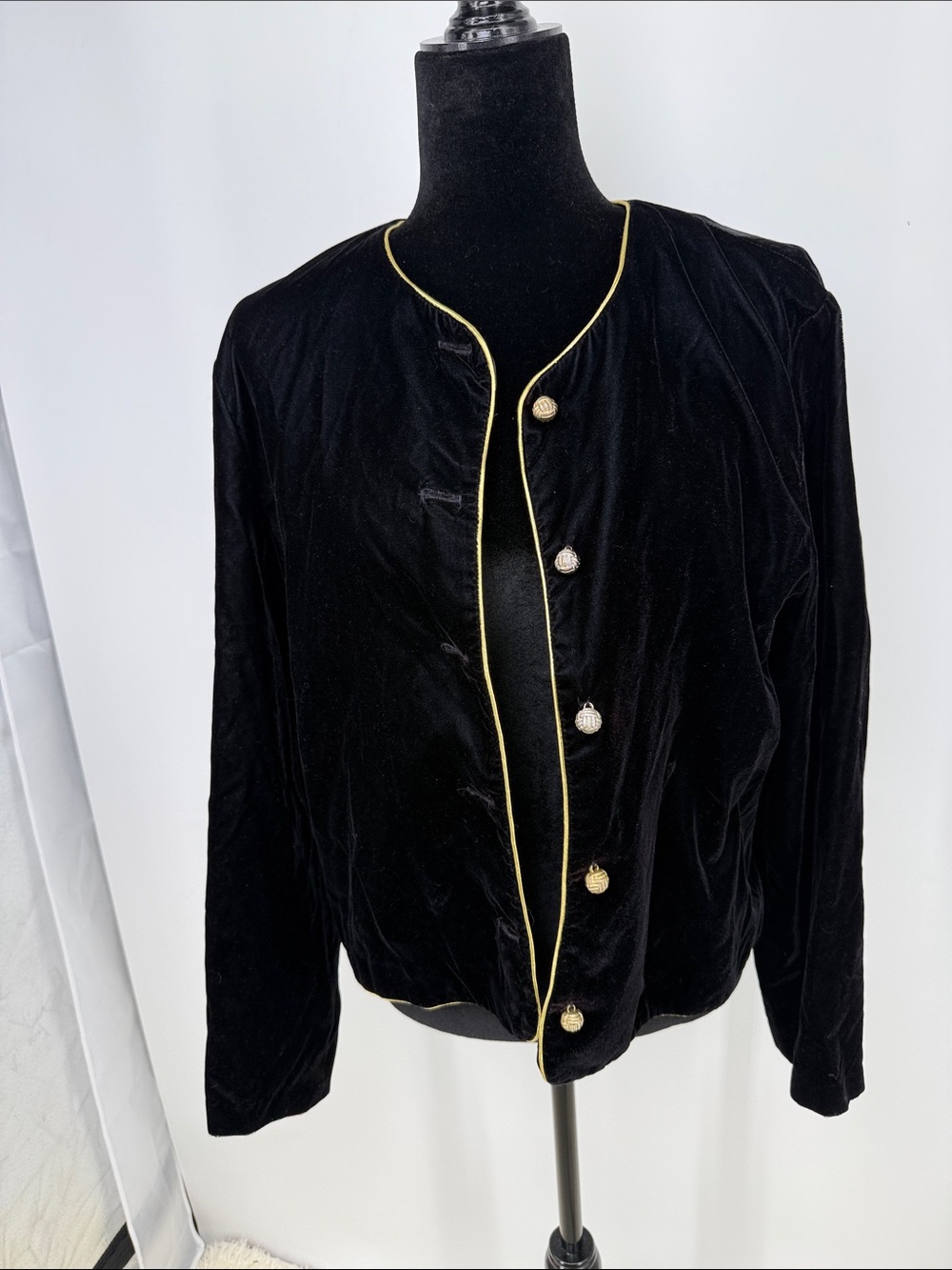 Vtg Norton McNaughton Black Velvet Jacket with Gold Trim